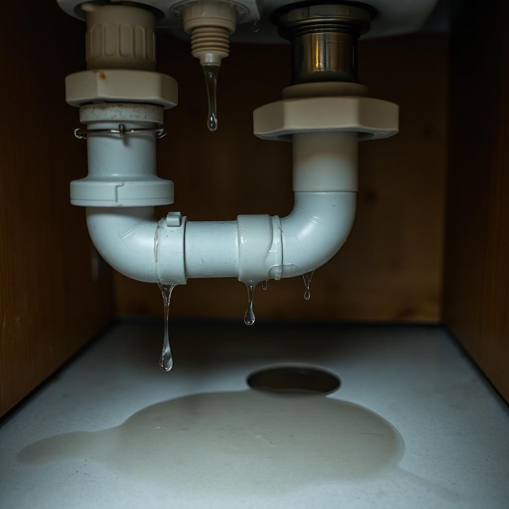 Water dripping from P-trap under kitchen sink